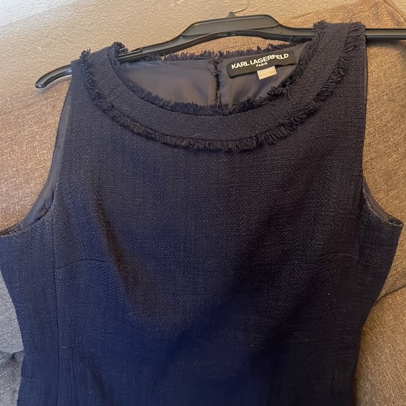 KARL LAGERFELD PARIS Navy Sleeved Sheath Dress - Picture 6 of 13